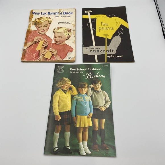 Vintage Knitting Books (3) 1950s Patons New Lux Cancraft - Picture 1 of 8